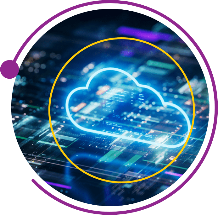 a digital cloud floating above a circuit board