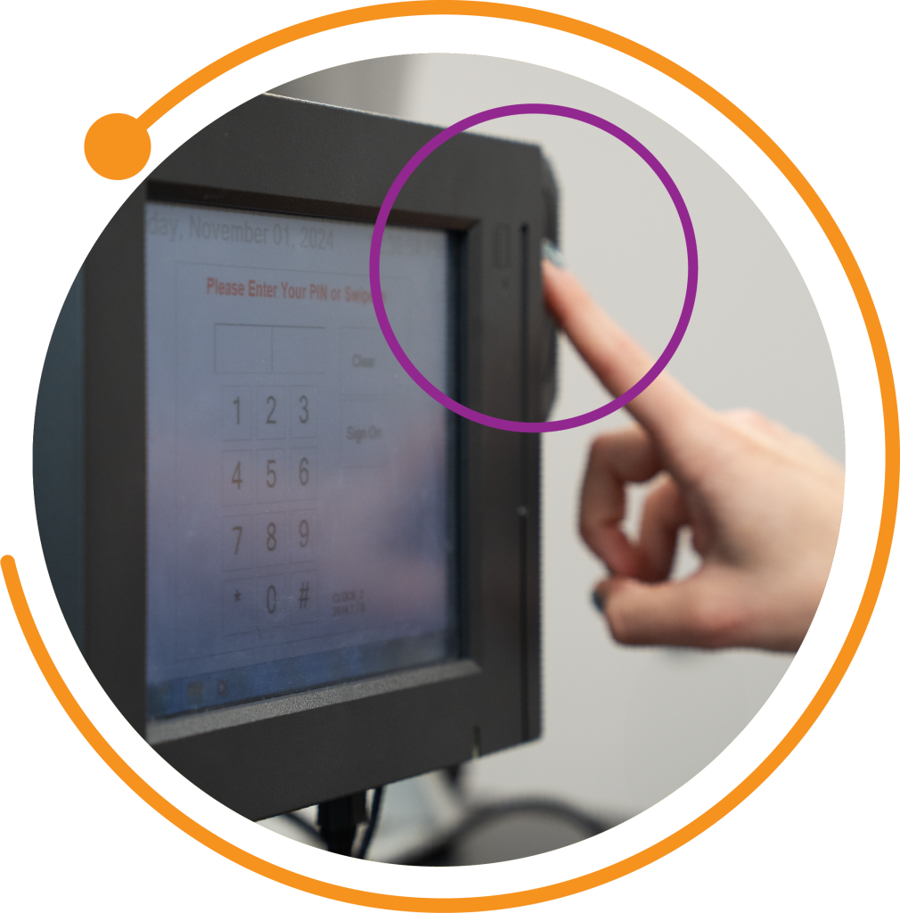 an employee accessing a time clock